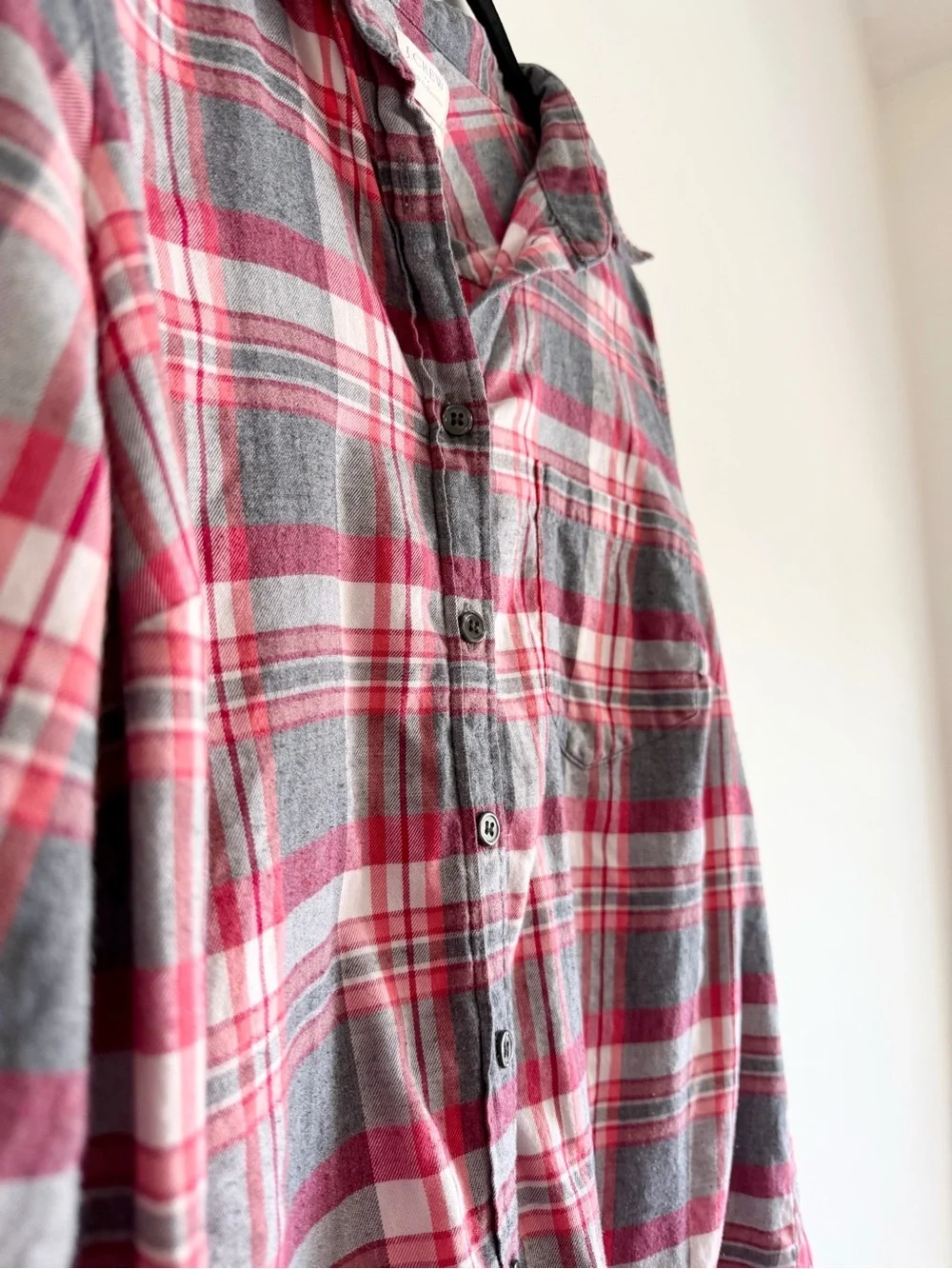 J. Crew Gray and Red Plaid Flannel Button-Down M